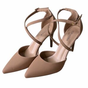 TOP MODA WOMENS STILETTO ANKLE STRAP TAN HEELS SIZE 10